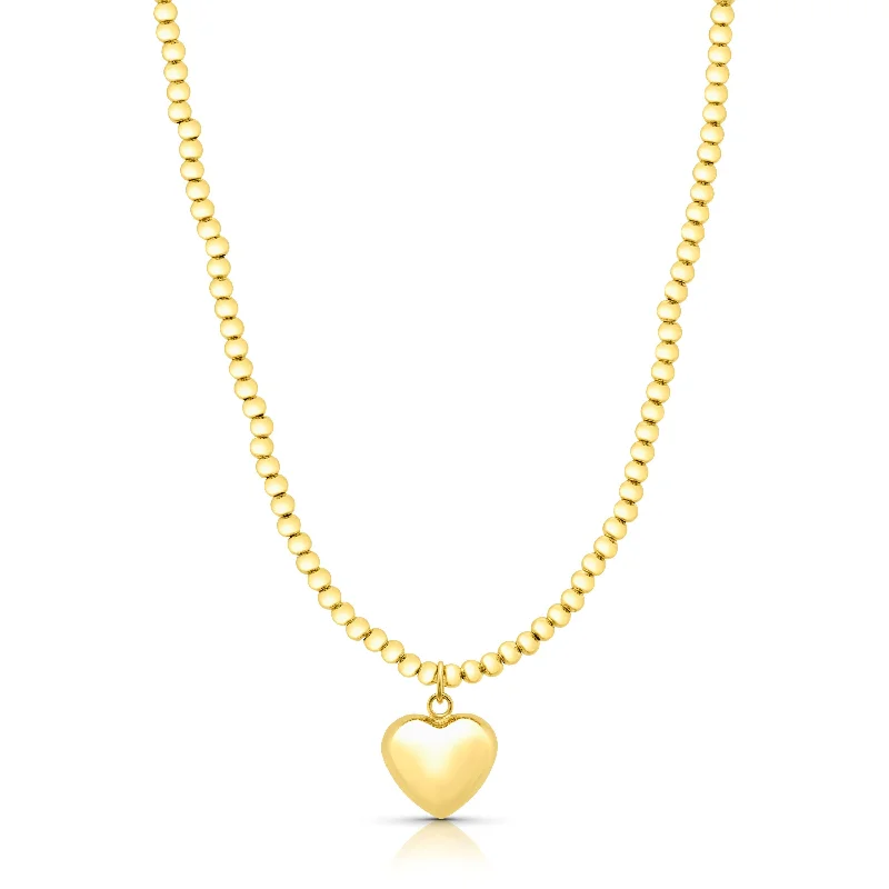 Rose Gold Necklaces For Elegant Look-PUFFED HEART BALL NECKLACE, GOLD