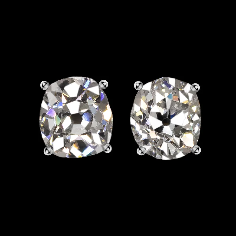 Light Earrings For Easy Everyday Wear-1.91ct GIA CERTIFIED G-H VS2 OLD MINE CUT DIAMOND STUD EARRINGS VINTAGE PAIR 2ct