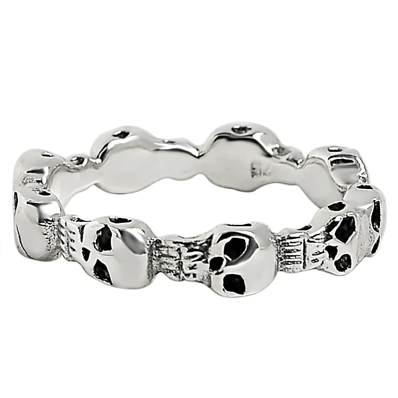 Modern Wedding Rings For Trendy Brides-Sterling Silver Skulls Ring / SSR0004