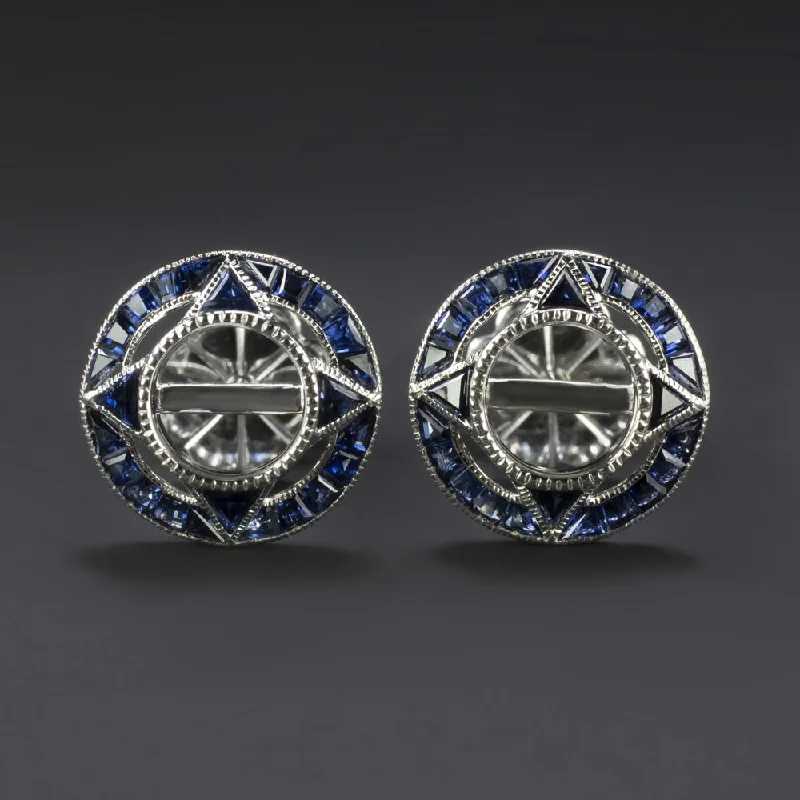 Fashion Earrings For Winter Trends-VINTAGE STYLE SAPPHIRE SEMI MOUNT EARRINGS 5.5mm STUD SETTINGS ART DECO TARGET