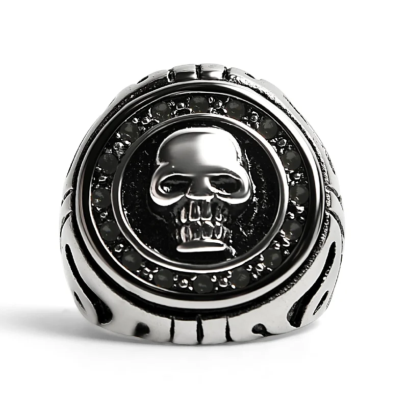 Classic Wedding Rings For Brides-Stainless Steel Large Filigree Skull Signet Ring / SCR4012