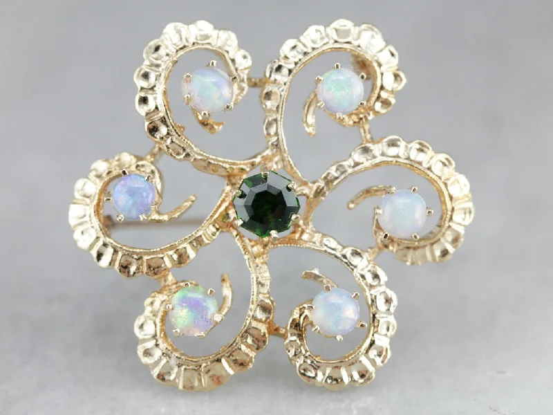 Brooch For Collar Pin Fashion-Vintage Demantoid Garnet and Opal Brooch