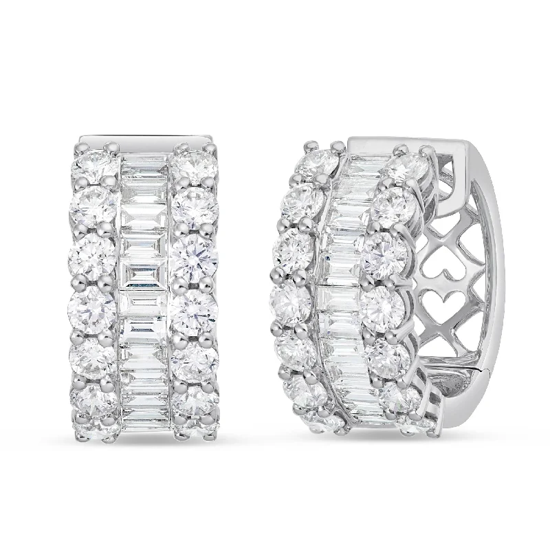 Natural Stone Earrings For Earthy Look-18K White Gold 2.22ct Diamond Huggie Hoop Earrings