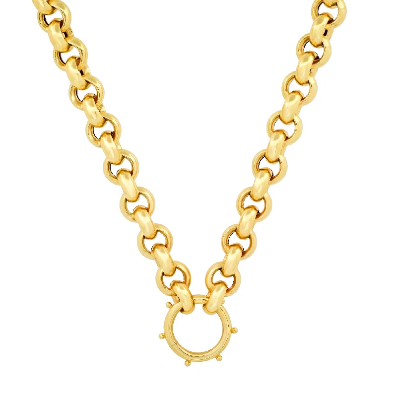 Gold Necklaces For Elegant Affairs-ROLO CHAIN w/ SHIPWHEEL ENHANCER 14kt GOLD