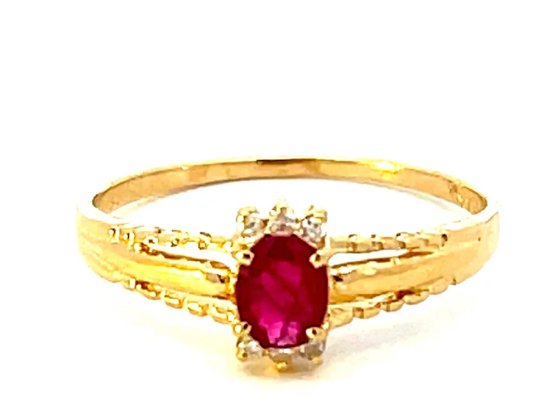 Elegant Gold Wedding Rings For Classic Look-Red Ruby and Diamond Ring in 14k Yellow Gold