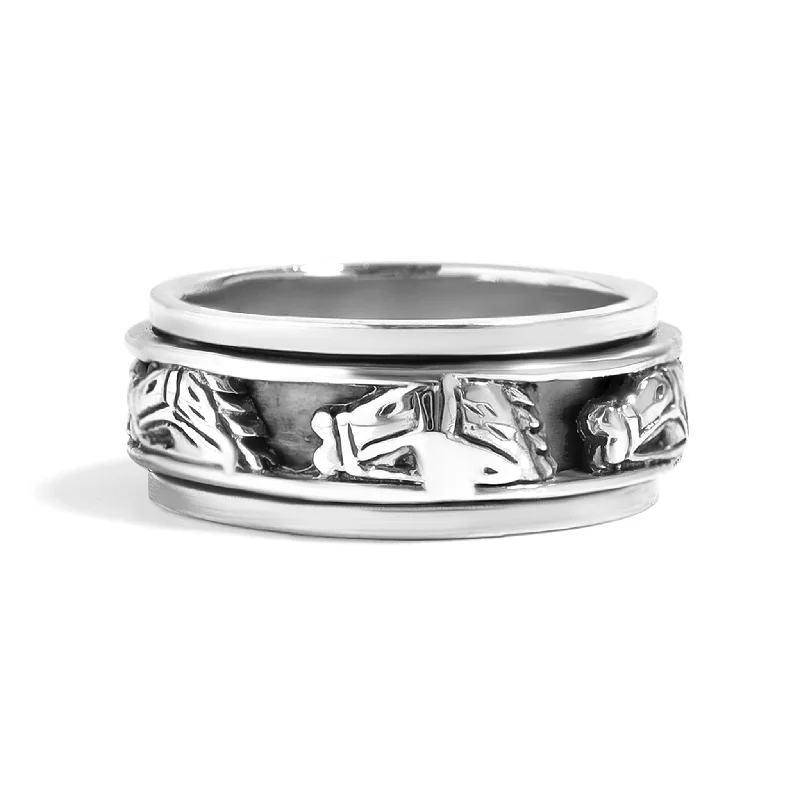 Simple Titanium Rings For Minimalist Style-Sterling Silver Horse Spinner Ring / SSR0035