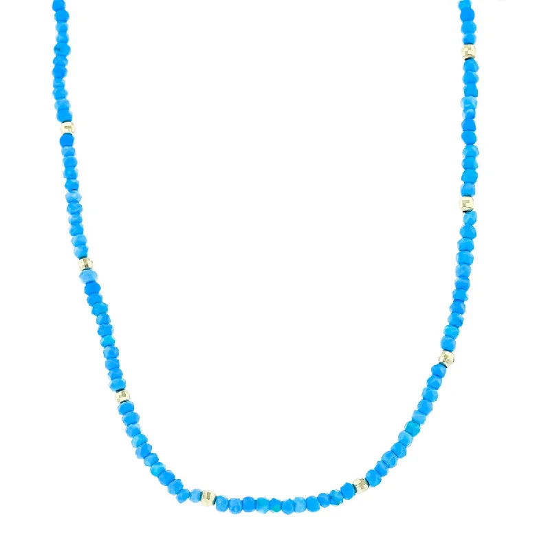 Modern Silver Necklaces For Office Fashion-14K Yellow Gold Turquoise Bead Station Necklace