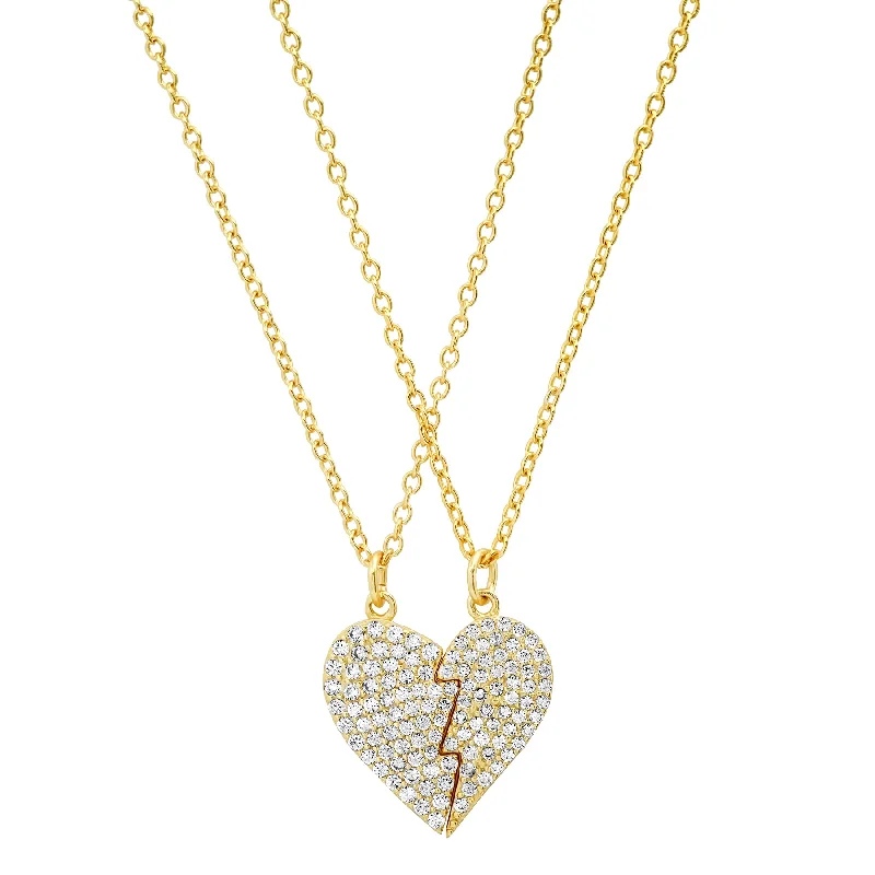 Stylish Pendant Necklaces For Daily Fashion-BFF CHARM HEART NECKLACE, GOLD (2 NECKLACES)