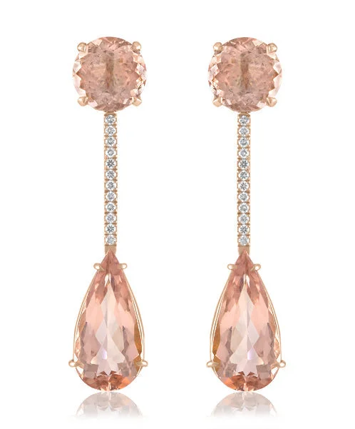 Artistic Earrings For Creative Souls-Morganite Drop Earrings with Diamonds 93