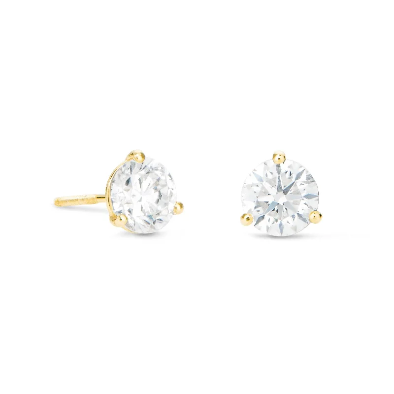 Festive Earrings For Holiday Wear-14K Gold 0.95ct 3-Prong Diamond Solitaire Stud Earrings