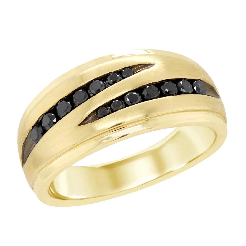 Stunning Diamond Engagement Rings For Proposals-MEN'S YELLOW GOLD FASHION RING WITH BLACK DIAMONDS, .50 CT TW