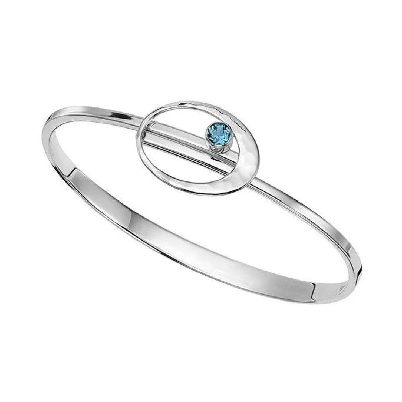 Gold Bangles For Engagement-Blue Topaz Sterling Silver Bangle Bracelet