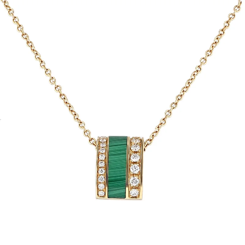 Elegant Chain Necklaces For Brides-18K Gold Malachite and Diamond Pendant Necklace