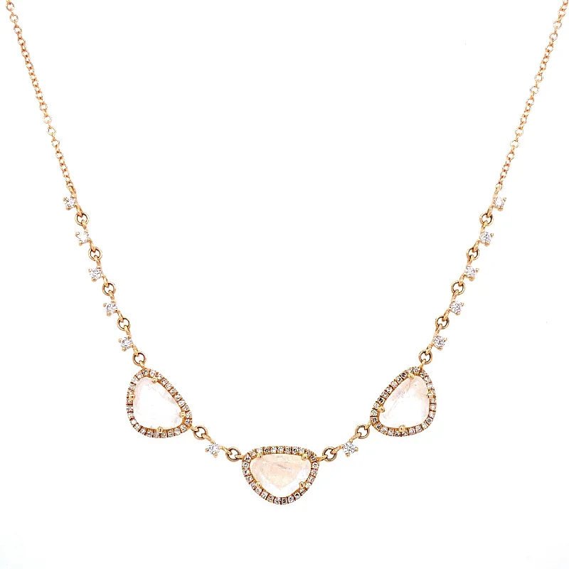 Chic Necklaces For Fashion-Forward Look-14K Yellow Gold Diamond + Rainbow Moonstone Necklace