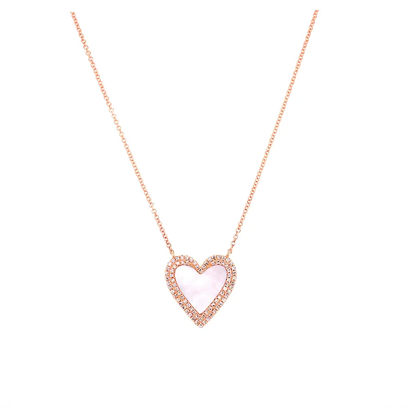 Colorful Statement Necklaces For Summer Fashion-14K Rose Gold Diamond + Mother of Pearl Heart Necklace