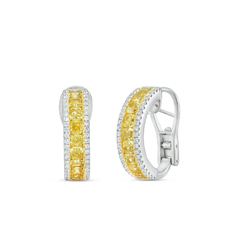 Colorful Earrings For Spring Looks-18K White Gold 7.91ct Yellow Diamond Huggie Hoop Earrings