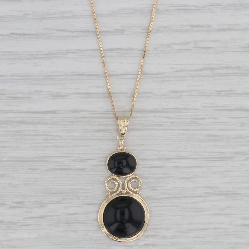 Gorgeous Gold Necklaces For Elegant Events-Devitrified Glass Onyx Cabochon Pendant Necklace 14k Yellow Gold 16" Box Chain