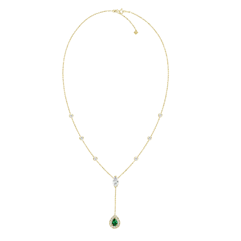 Minimalist Gemstone Necklaces For Subtle Style-18K Yellow Gold Diamond + Emerald Y Necklace