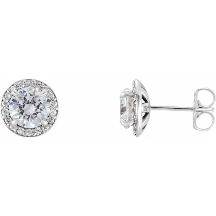 Large Silver Earrings For Bold Fashion-Platinum 1 CTW Natural Diamond Halo-Style Earrings