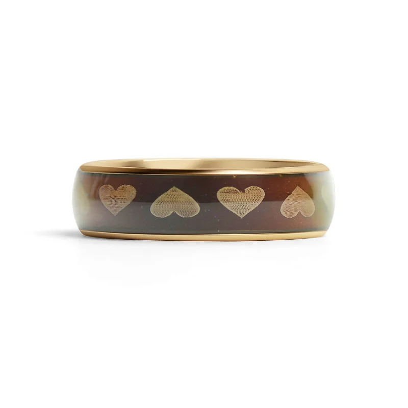 Elegant Custom Engagement Rings For Proposals-18k Gold PVD Coated Mood Band With Hearts Stainless Steel Ring / CFR9015