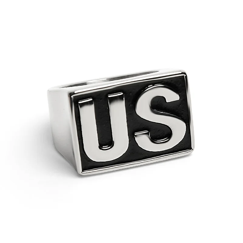 Personalized Wedding Bands For Special Touch-Stainless Steel United States "US" Insignia Signet Ring / MCR4063