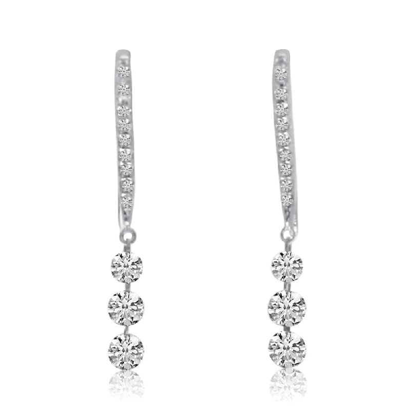 Luxury Crystal Earrings For Special Occasions-TRIPLE DIAMOND DASHING EARRINGS E10076W