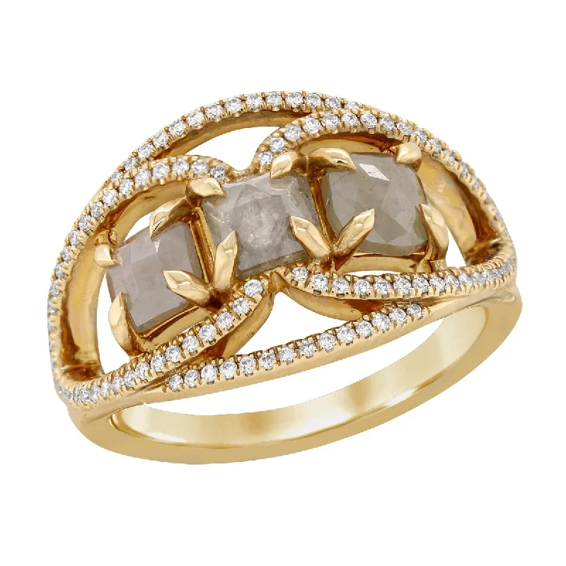 Luxury Wedding Bands For Elegant Occasions-YELLOW GOLD FASHION RING WITH SPLIT SHANK AND FANCY COLOR DIAMONDS, 1.58 CT TW