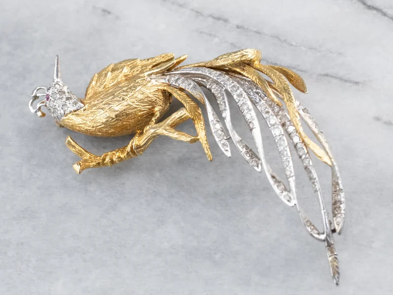 Elegant Brooch For Dress Accessories-Diamond Bird Gold Platinum Statement Brooch