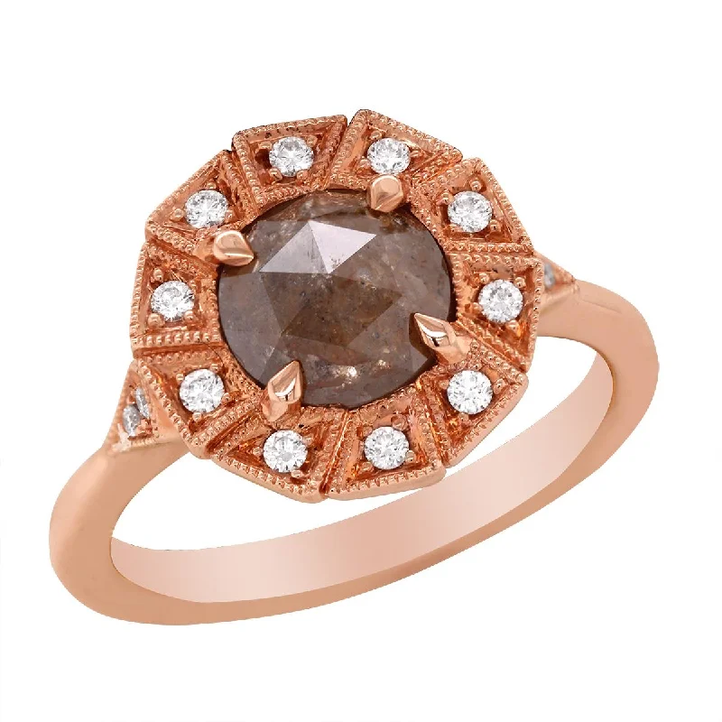 Stunning Engagement Rings For Timeless Beauty-ROSE GOLD FASHION RING WITH A COGNAC COLORED FACETED ROUGH DIAMOND, 1.36 CT TW