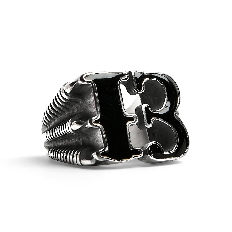 Luxury Rose Gold Rings For Special Days-Stainless Steel Black Gothic "13" Dragon Claw Signet Ring / SCR4089