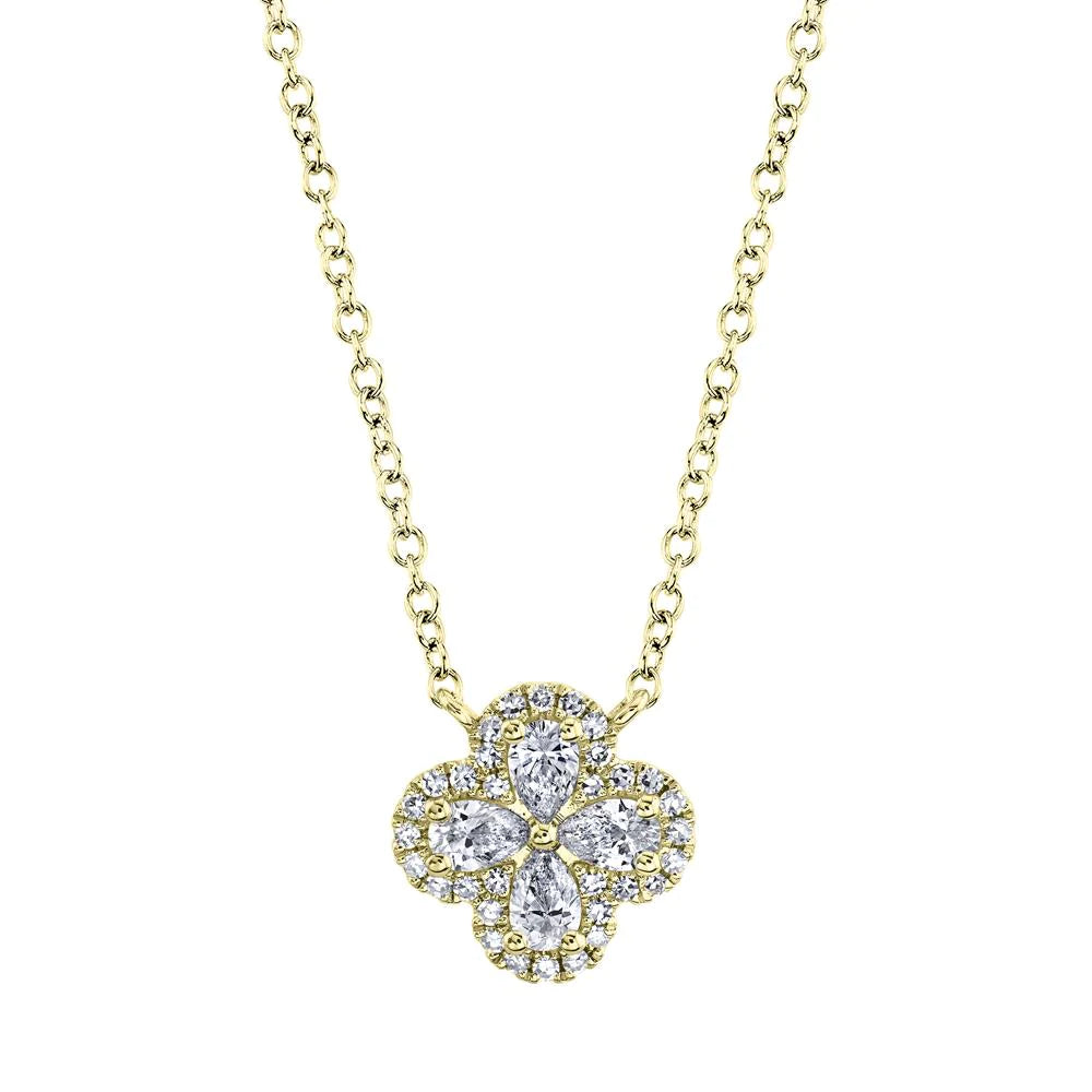 Rose Gold Necklaces For Elegant Look-14K Yellow Diamond Clover Necklace