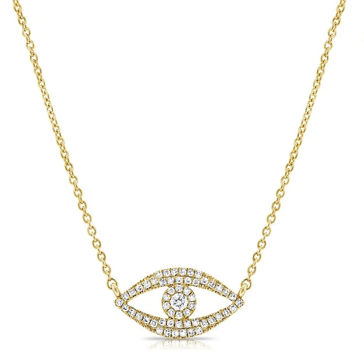 Elegant Wedding Necklaces For Bride-14K Yellow Gold Diamond Evil Eye Pendant