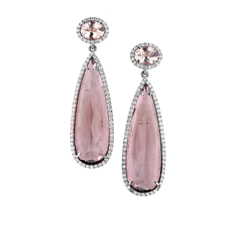 Pearls Earrings For Formal Events-Pink Tourmaline and Morganite Double Drop Earrings SE000034