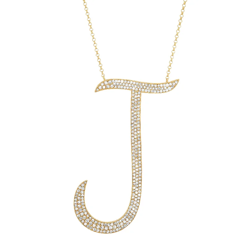 Romantic Heart Necklaces For Girlfriend-LARGE J DIAMOND INITIAL NECKLACE, GOLD