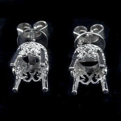 Personalized Earrings For Special Occasions-14K STUD VINTAGE STYLE FILIGREE EARRINGS MOUNTINGS SETTINGS WHITE GOLD 6MM 7MM