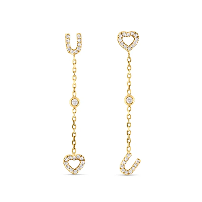 Modern Earrings For Trendy Fashion-18K Yellow Gold Diamond "I Love You" Drop Earrings