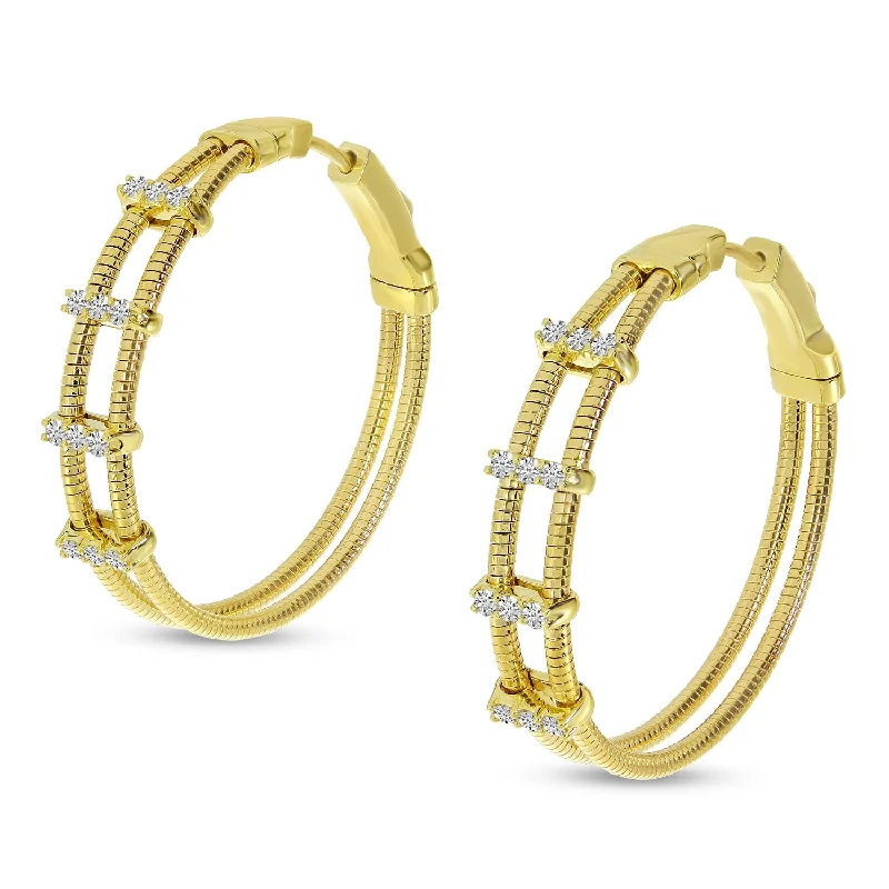 Fashionable Earrings For Office Ladies-DIAMOND DOUBLE FLEX HOOP EARRINGS E10439