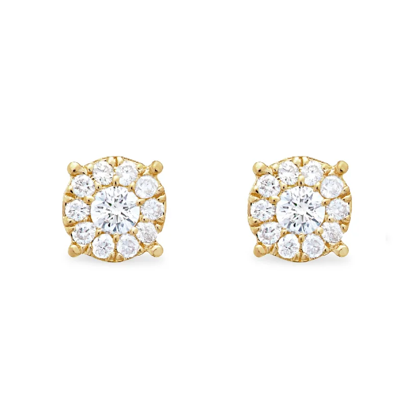 Trendy Earrings For Fall Fashion-14k Yellow Gold 0.40ct Diamond Cluster Earrings