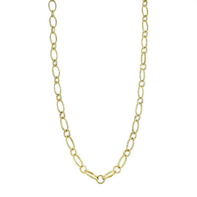 Elegant Wedding Necklaces For Bridal Style-18-Inch 18K Yellow Gold Textured Link Necklace