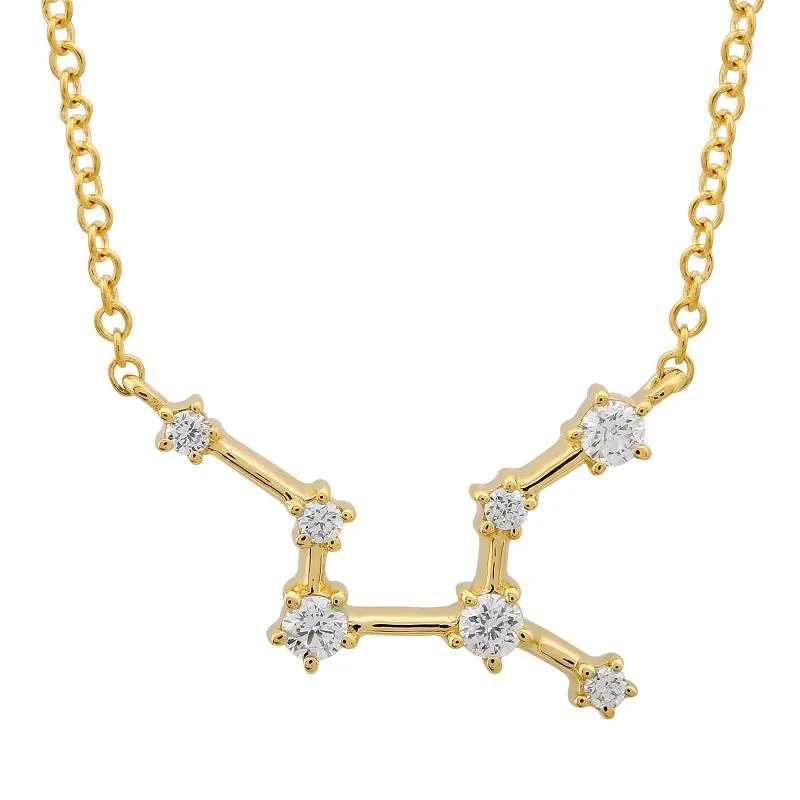 Large Statement Necklaces For Parties-14K Yellow Gold Diamond Virgo Constellation Necklace