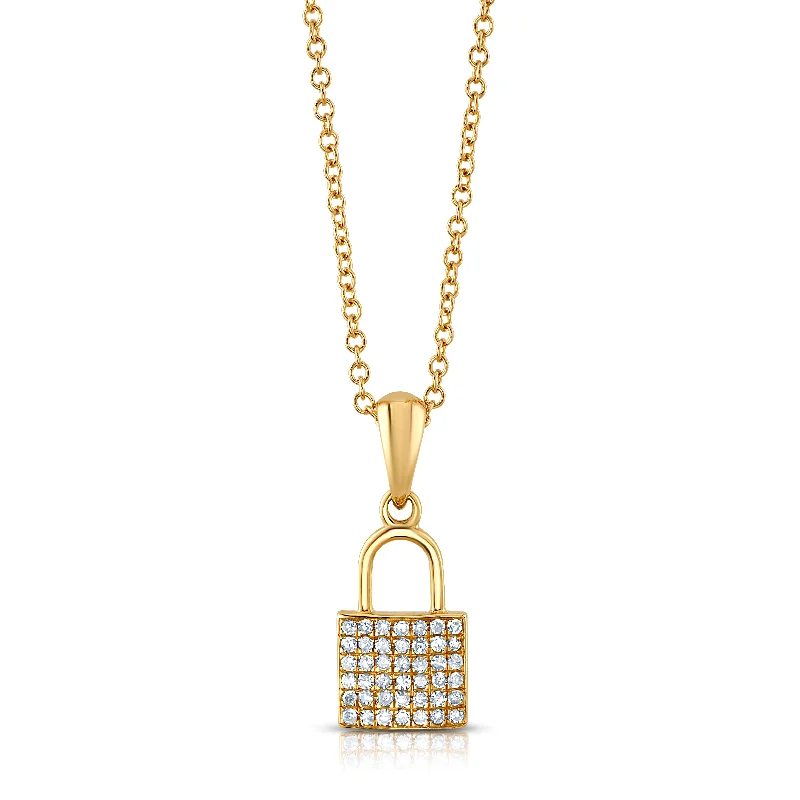 Intricate Necklaces For Fashion-Forward Style-DIAMOND PADLOCK NECKLACE, 14kt Gold