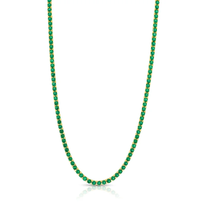 Chunky Silver Necklaces For Bold Fashion-GREEN CZ TENNIS NECKLACE, GOLD BR