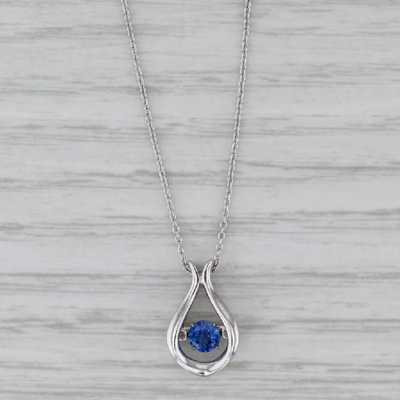 Statement Necklace For Bold Fashion Choices-0.40ct Round Blue Sapphire Teardrop Pendant Necklace 14k Gold 18" Cable Chain