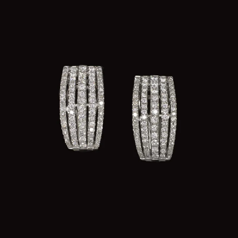 Pearls Earrings For Formal Events-1.38ct DIAMOND HUGGIE HOOP EARRINGS 18k WHITE GOLD OMEGA ESTATE NATURAL ROUND