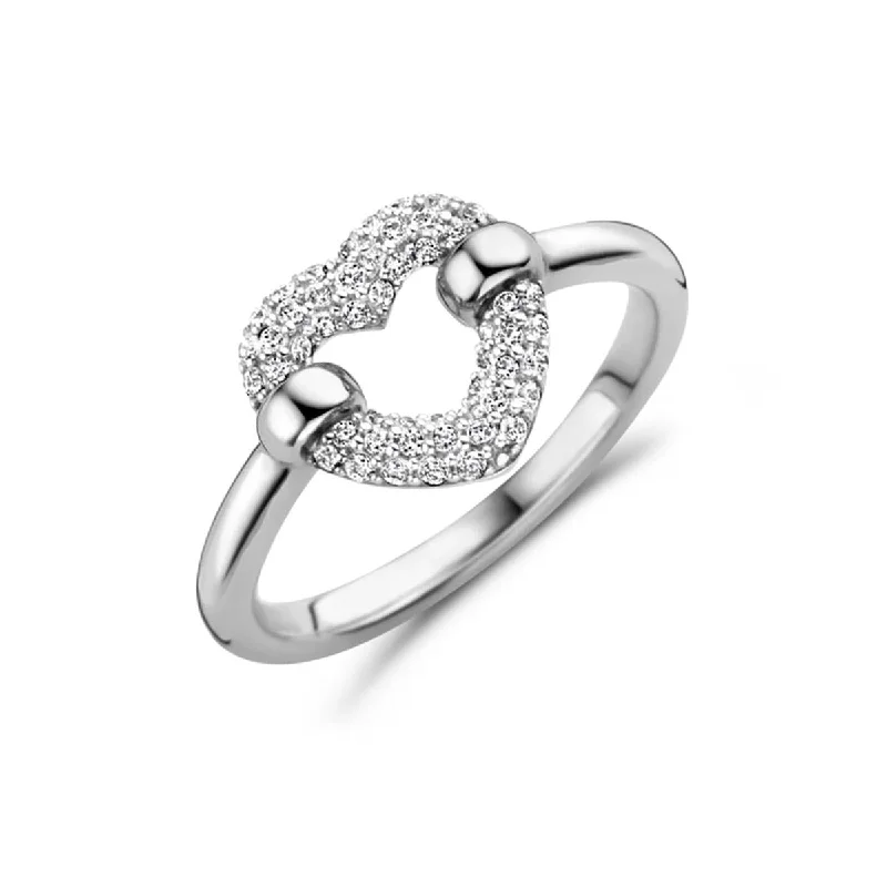 Gorgeous Engagement Rings For Brides-to-Be-STERLING SILVER OPEN HEART RING WITH CUBIC ZIRCONIA