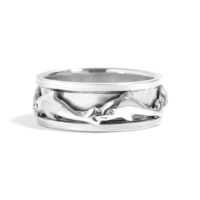 Adjustable Rings For Comfortable Fit-Sterling Silver Dolphin Spinner Ring / SSR0057