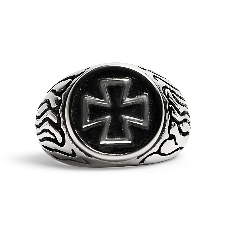 Elegant Custom Engagement Rings For Proposals-Stainless Steel Polished Maltese Cross Signet Ring / SCR0240