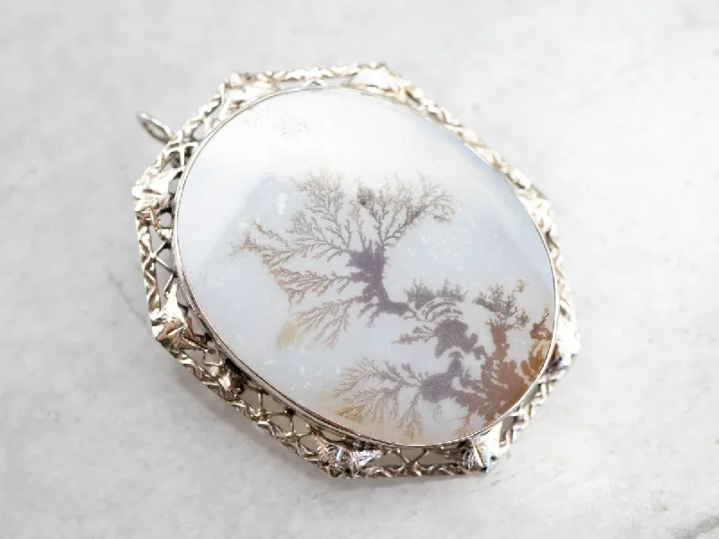 Brooch For Special Occasions And Gifts-Shazar Stone Dendritic Agate Brooch or Pendant