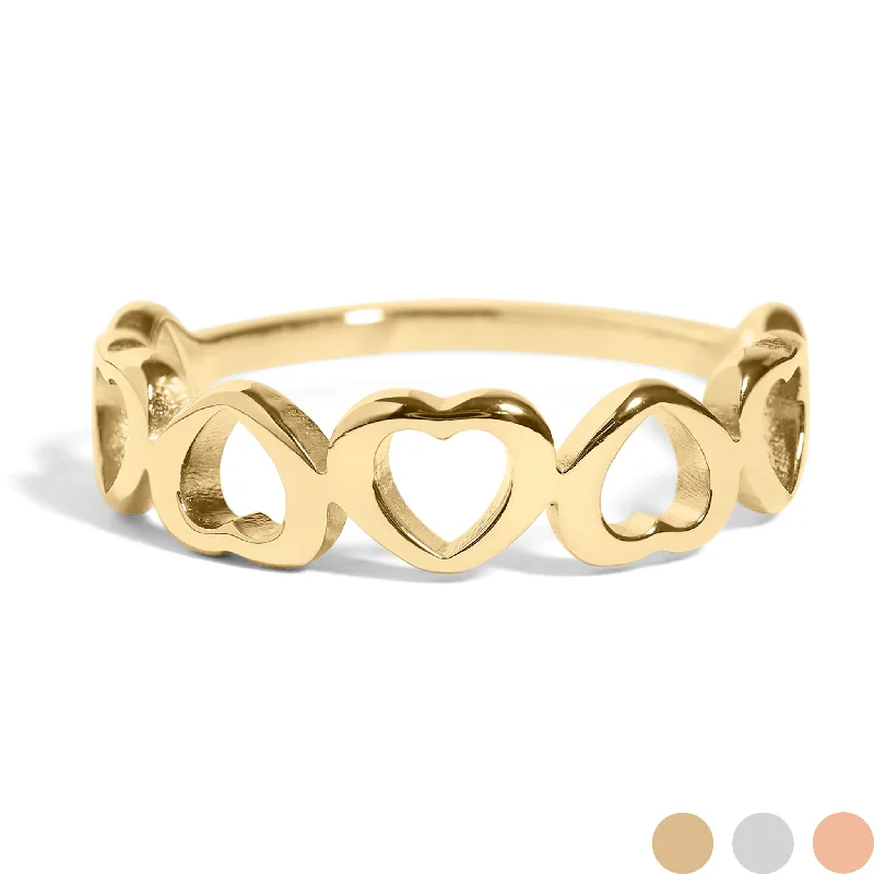 Unique Engagement Rings For Bold Brides-18K Gold PVD Stainless Steel Alternating Heart Stacking Ring / CSR0010