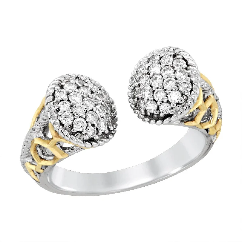 Timeless Diamond Rings For Engagement-STERLING SILVER OPEN FASHION RING WITH DIAMONDS AND GOLD ACCENTS, 1/2 CT TW